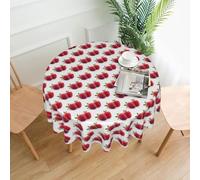 Oudrspo Strawberry Round Table Cloth 60in, Washable Polyester Tablecloth, Wipeable Cloth Table Cover, Water Resistant Spill Proof Decor Tablecloths for Kitchen, Dining Table, Party