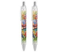 Oudrspo style-11 Floral Abstract Painting Ballpoint Pen Slim Retractable Black Ink 0.5 Mm Ballpoint Pen for Writing And Signing Home School Office 2 PCS