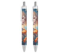 Oudrspo style-14 Floral Abstract Painting Ballpoint Pen Slim Retractable Black Ink 0.5 Mm Ballpoint Pen for Writing And Signing Home School Office 2 PCS