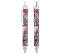Oudrspo style-20 Floral Abstract Painting Ballpoint Pen Slim Retractable Black Ink 0.5 Mm Ballpoint Pen for Writing And Signing Home School Office 2 PCS