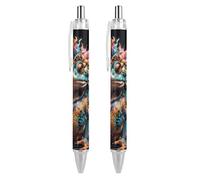 Oudrspo style-22 Floral Abstract Painting Ballpoint Pen Slim Retractable Black Ink 0.5 Mm Ballpoint Pen for Writing And Signing Home School Office 2 PCS
