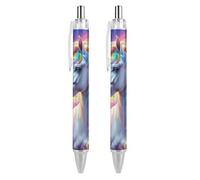 Oudrspo style-23 Floral Abstract Painting Ballpoint Pen Slim Retractable Black Ink 0.5 Mm Ballpoint Pen for Writing And Signing Home School Office 2 PCS