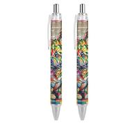 Oudrspo style-9 Floral Abstract Painting Ballpoint Pen Slim Retractable Black Ink 0.5 Mm Ballpoint Pen for Writing And Signing Home School Office 2 PCS