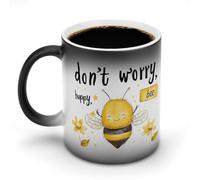 Oudrspo Style Don't Worry Bee Happy Funny Color Changing Coffee Mug Hot Heat Sensitive Cup with Handle Ceramic Mugs 11 Oz