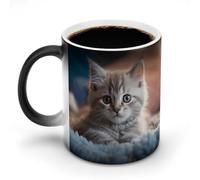 Oudrspo Style Kitten Lying on Carpet Ceramic Coffee Mug 11oz Heat Sensitive Magic Coffee Mug Color Changing Coffee Cup Tea Cup for Women Men