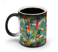 Oudrspo Style Tropical Birds Parrots Funny Color Changing Coffee Mug Hot Heat Sensitive Cup with Handle Ceramic Mugs 11 Oz