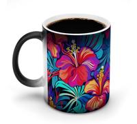 Oudrspo Style Tropical Hibiscus Flowers Funny Color Changing Coffee Mug Hot Heat Sensitive Cup with Handle Ceramic Mugs 11 Oz