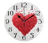 Oudrspo Styrofoam Heart Wall Clock 9.5 Inch Non-Ticking Silent Clocks Red Hearts Round Bathroom Clock Battery Operated Quartz Analog Decorative Desk Clock for Living Room