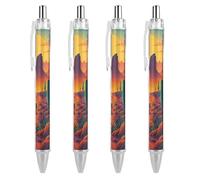Oudrspo Sunset Cowboy in Desert with Cactus Ballpoint Pen Retractable Writing Smooth Black Ink Ball Point Pens Office Supplies 4 PCS