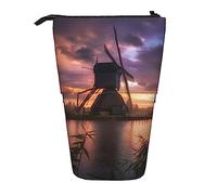 Oudrspo Sunset Windmill Pencil Case Printed Standing Pencil Case Telescopic Pencil Holder Case Cute Stationery Case Office Organizer with Zipper Closure