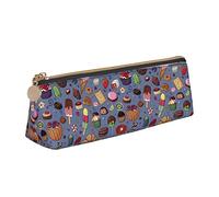 Oudrspo Sweet Biscuit Croissant Chocolate Blueberry Cake Pencil Case Cosmetic Bag Pen Pouch Leather Triangle Storage Bag Zippered Stationery Organizer for Adults Office