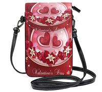Oudrspo Sweet Heart Beautiful Flowers Crossbody Phone Purse Small Shoulder Bag Cell Phone Pouch Leather Wallet Best Gift for Valentines Day,Anniversary,Birthdays