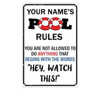 Oudrspo Swimming Pool Rules Metal Tin Sign Wall Decor Your Name's Pool Rules Retro Tin Poster Plaque for Swimming Pool Beach Garage Far Bar Pub Gifts Man Cave Decor 12x8inch