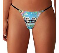 Oudrspo Swing Pandas Rainbow Women's G-String Thongs Sexy Low Waist Panties T Back Breathable Cheeky Underwear