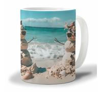 Oudrspo Teal Green Light Beige Coffee Mug, Smiling Snowman Beach Shell Ocean Tea Cup for Women and Men, Gifts for Mother's DayGift Graduation Gift