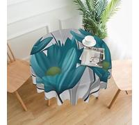 Oudrspo Teal Grey and White Floral Round Table Cloth 60in, Washable Polyester Tablecloth, Wipeable Cloth Table Cover, Water Resistant Spill Proof Decor Tablecloths for Kitchen, Dining Table, Party