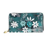 Oudrspo Teal Grey and White Floral Women's Long Zipper Wallet, 7.48x4.13 Inches, Comes with Credit Card Slots Inside, Lightweight and Durable.
