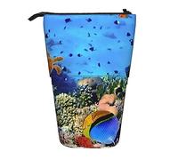 Oudrspo Telescopic Pencil Case Colorful Fishes Print Standing Pencil Bag Stationery Case Telescopic Pen Holder Pencil Holder for Office Work