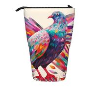 Oudrspo Telescopic Pencil Case Pencil Pouch Stand Up Colorful Pigeon Print Pencil Holder Pen Pouch Cosmetics Bag with Zipper for Men Women