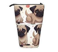 Oudrspo Telescopic Pencil Case Pencil Pouch Stand Up Funny Cartoon Pugs Puppies Print Pencil Holder Pen Pouch Cosmetics Bag with Zipper for Men Women
