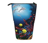 Oudrspo Telescopic Pencil Case Underwater View Tropical Beach Print Standing Pencil Bag Stationery Case Telescopic Pen Holder Pencil Holder for Office Work