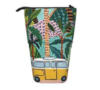 Oudrspo Telescopic Pencil Case Yellow and Pink Flowers Print Standing Pencil Bag Stationery Case Telescopic Pen Holder Pencil Holder for Office Work