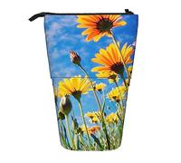 Oudrspo Telescopic Pencil Case Yellow Flowers Butterflies Print Standing Pencil Bag Stationery Case Telescopic Pen Holder Pencil Holder for Office Work