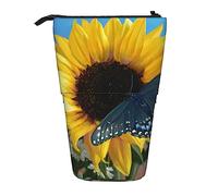 Oudrspo Telescopic Pencil Case Yellow Sunflower Blooming Print Standing Pencil Bag Stationery Case Telescopic Pen Holder Pencil Holder for Office Work
