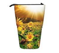 Oudrspo Telescopic Pencil Case Yellow Sunflower Blue Sky Print Standing Pencil Bag Stationery Case Telescopic Pen Holder Pencil Holder for Office Work