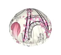 Oudrspo The Paris Tower and a Bicycle Print Washable Reusable Shower Cap/Hair Hat With Lining/Elastic Fit All Hair Lengths, Black