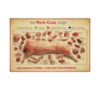 Oudrspo The Pork Cuts Range The Pork Cuts Range Metal Signs Farmhouse Science Wall Decor Butcher Knowledge Posters Barbecue Party Home Kitchen Tin Plaque Decoration 12x16 inchses