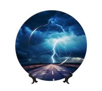 Oudrspo Thunder and Lightning Pattern Decorative Plate, 7in Microwave/Oven/Dishwasher Safe, Scratch Resistant, for Living Room Decor, Entryway Art, Gift for Home