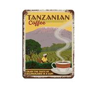 Oudrspo Travel Poster Tanzanian Coffee Vintage Coffee Poster Vintage Tin Sign 8X12Inch Home Office Kitchen Pub Club Cafe Bar Farm Restaurant Collection Metal Wall Art Retro Plaque