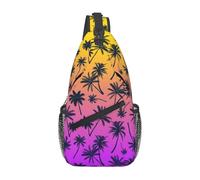 Oudrspo Tree Silhouettes Tropical Hawaiian Flower Sling Bag Crossbody Summer Tree Shoulder Daypack Crossbody Beach Bag Travel Hiking Chest
