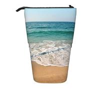 Oudrspo Tropical Beach Pencil Case Printed Standing Pencil Case Telescopic Pencil Holder Case Cute Stationery Case Office Organizer with Zipper Closure