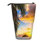 Oudrspo Tropical Beach Pencil Case Printed Standing Pencil Case Telescopic Pencil Holder Case Cute Stationery Case Office Organizer with Zipper Closure