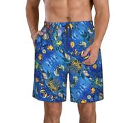 Oudrspo Tropical Fishes Print Men's Beach Shorts Casual Quick Drying Pants Beach Holiday Party Swim Pants White