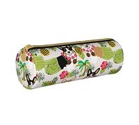 Oudrspo Tropical Flower and Corgi Printed Leather Zipper Pencil Pouch, Portable Stationery Bag, Organizer Stationery Case, Unisex
