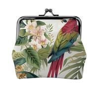 Oudrspo Tropical Flower Leaf Parrot Printed Leather Kiss-Lock Wallet for Women - Compact and Secure Coin Purse