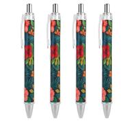 Oudrspo Tropical Hibiscus Flowers And Leaves Ballpoint Pen Retractable Writing Smooth Black Ink Ball Point Pens Office Supplies 4 PCS