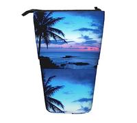 Oudrspo Tropical Island Beach Ocean Pink Blue Sunset Pencil Case,Stand Pencil Pouch,Telescopic Pencil Case Stand Pencil Holder Pen Bag