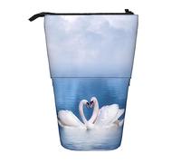 Oudrspo Tropical Leaves and Flamingo Print Pencil Case Telescopic Pen Pouch Standing Pencil Holder with Zipper for Office