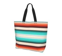 Oudrspo Turquoise Orange Stripes Mexican Tote Bag For Women,Womens Tote Bags,Waterproof Tote Purse for Teacher,Gym,Work,School with interior Pocket