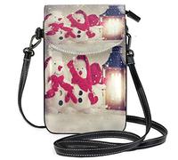 Oudrspo Two Snowmen Sitting by The Lamp Crossbody Phone Purse Small Shoulder Bag Cell Phone Pouch Leather Wallet for Women Girls