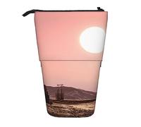 Oudrspo Two Suns Tapestry Moon Pencil Case Printed Standing Pencil Case Telescopic Pencil Holder Case Cute Stationery Case Office Organizer with Zipper Closure