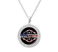 Oudrspo U.S.A. Flag Wrestling Pendant Necklace for Women Diamond Necklaces Circle