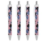 Oudrspo U.S.A Love Heart Flag Ballpoint Retractable Pen 0.5mm Smooth Writing Black Ink Ball Point Note Taking Accessories For Office 4 PCS