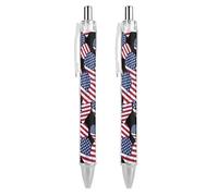 Oudrspo U.S.A Love Heart Flag Ballpoint Retractable Pen 0.5mm Smooth Writing Black Ink Ball Point Note Taking Accessories For Office 2 PCS