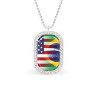 Oudrspo U.S. Brazil Flag Custom Necklace for Women Rectangle Pendant Necklaces Fashion Jewelry Gifts Gold Silver