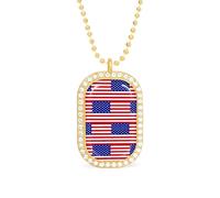Oudrspo U.S. Flag Custom Necklace for Women Rectangle Pendant Necklaces Fashion Jewelry Gifts Gold Silver